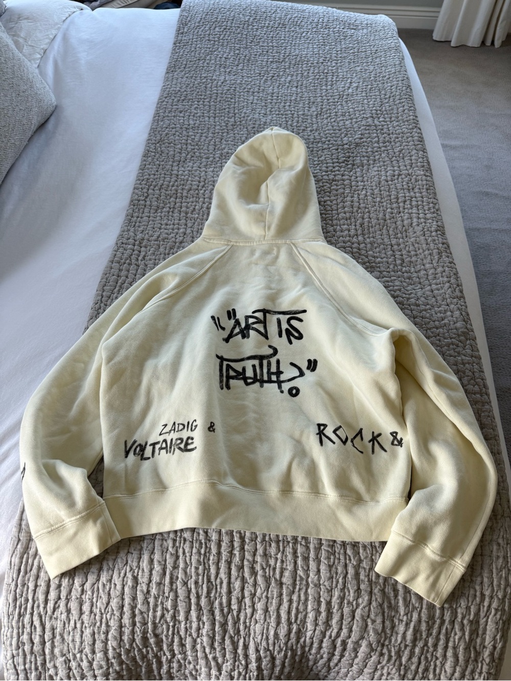 Zadig & Voltaire Cream Hoodie with Black Logo Label - Picture 2 of 5